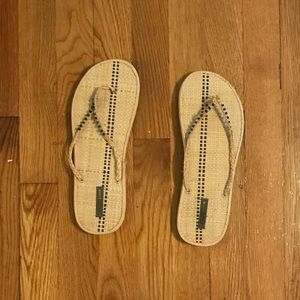 J. Crew straw sandals aqua bead